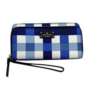 Kate Spade 4x8 Blue Gingham Checkered Leather Wallet